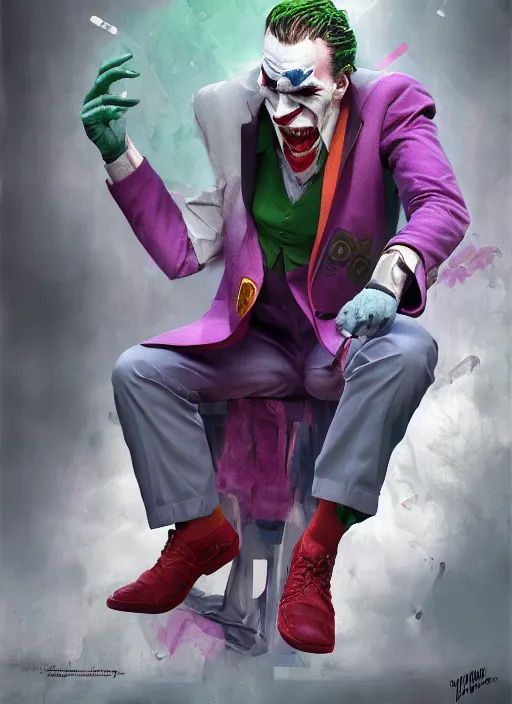 Image similar to impostor jerma as joker, hyper detailed, digital art, trending in artstation, cinematic lighting, studio quality, smooth render, unreal engine 5 rendered, octane rendered, art style by klimt and nixeu and ian sprigger and wlop and krenz cushart.