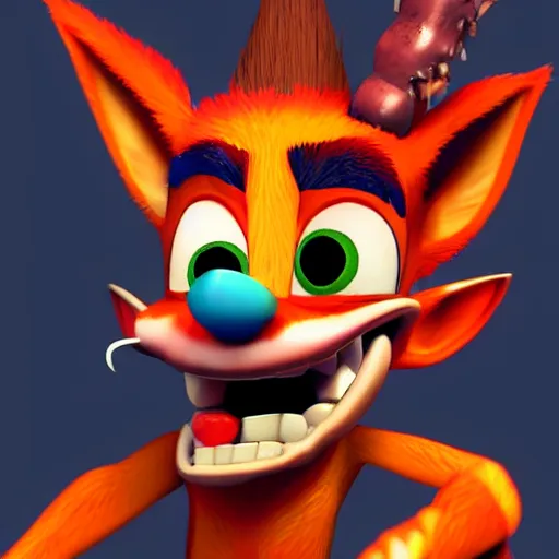 Image similar to crash bandicoot creepy hyperrealistic looking at the camera, artstation, dark, scary, showing teeth, bloodshot eyes, trending