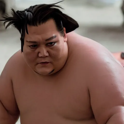 Prompt: stunning awe inspiring johnny depp as a sumo wrestler movie still 8 k hdr atmospheric lighting
