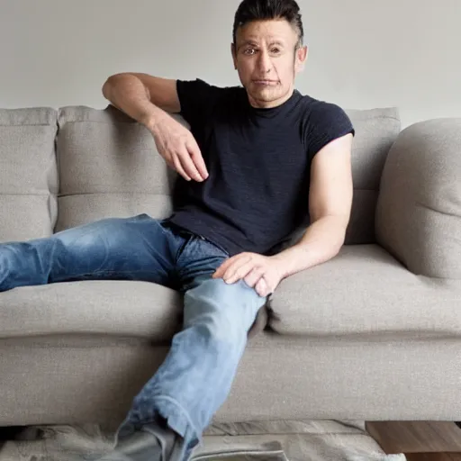 Image similar to 4 0 yo handsome man is sitting gracefully on a sofa