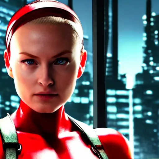 Image similar to Still of Cammy from Street Fighter in the movie Minority Report, cinematic lighting, bokeh, 4k