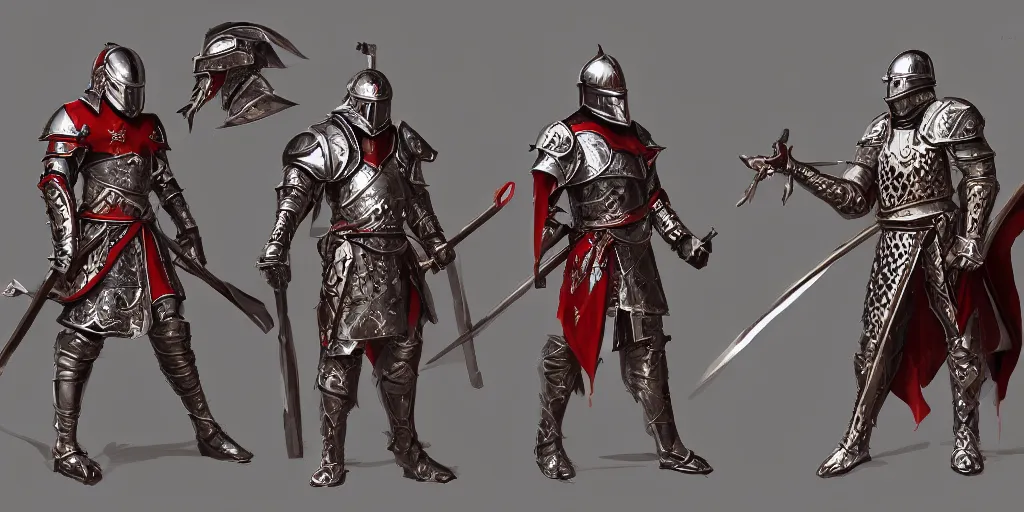 Image similar to different views of medieval knights, beautiful intricate concept art by senior character artist, trending on artstation, full body