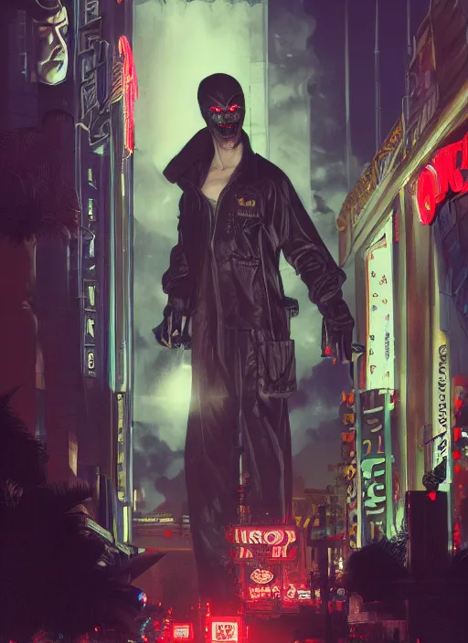 Image similar to 35mm kodak portra photograph of a shadowrun vampire on the Las Vegas strip at night by tomer hanuka and tom bagshaw, handsome face, blood, urban fantasy, hyper realism, high detail, octane render, 8k, trending on artstation, CGsociety, concept art