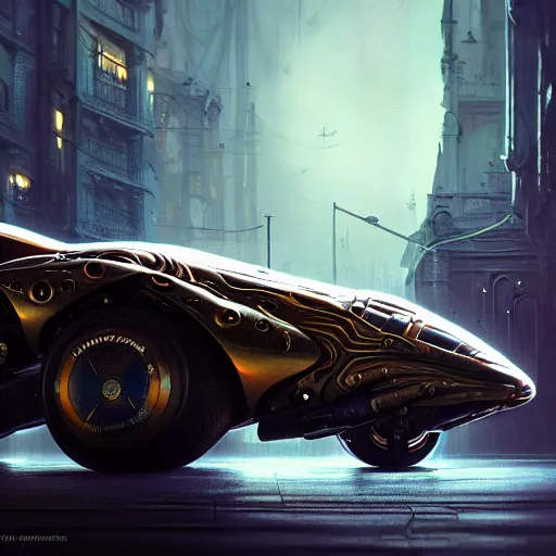 Prompt: cyborg supercar slick, animal : by michal karcz, daniel merriam, victo ngai and guillermo del toro : ornate, dynamic, particulate, intricate, elegant, highly detailed, centered, artstation, smooth, sharp focus, octane render