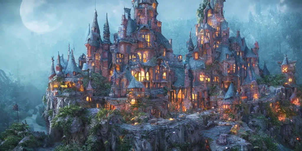 Image similar to a fairy castle, extremely detailed, unreal 5 render, fantasy digital art, octane render, beautiful composition, trending on artstation, award-winning photograph, masterpiece