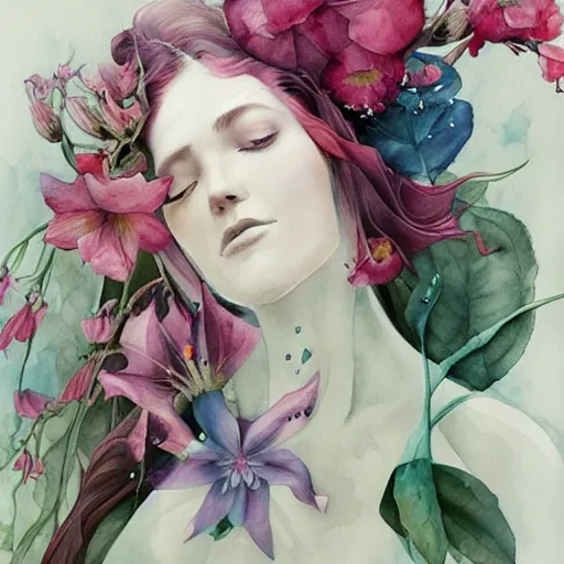Prompt: watercolor bathroom with flowers by anna dittmann, by marco mazzoni, by stephanie law,