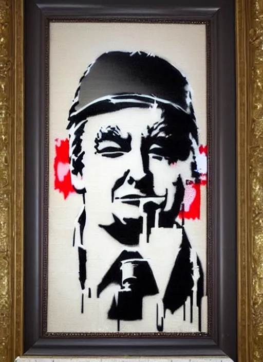 Prompt: banksy trump art on canvas