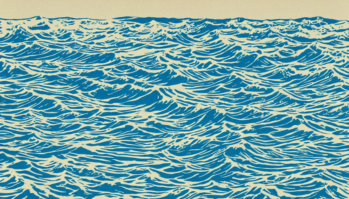 Prompt: ocean swells, woodblock print