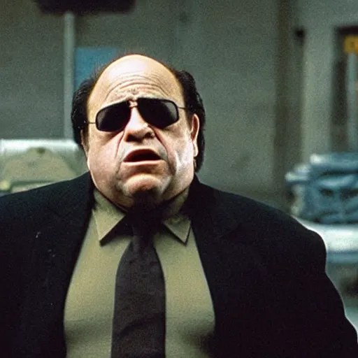 Image similar to A movie still of Danny Devito in The Matrix