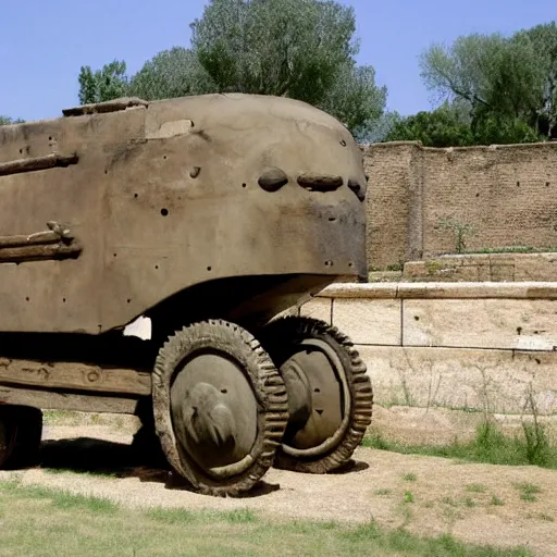 Image similar to an ancient armoured personnel carrier belonging to the Roman Empire
