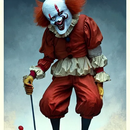 Prompt: pennywise as pulcinella, by esao andrews, by james jean, humorous illustration, hyperrealistic, big depth of field, warm colors, night scenery, low light, 3 d octane render, 4 k, conceptart, hyperdetailed, hyperrealistic, trending on artstation