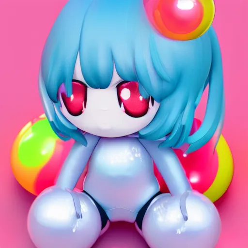 Image similar to cute fumo plush of a blob googirl, chibi monster girl, stylized shiny reflective refractive transparent liquid melty bubblegum pbr material, vray