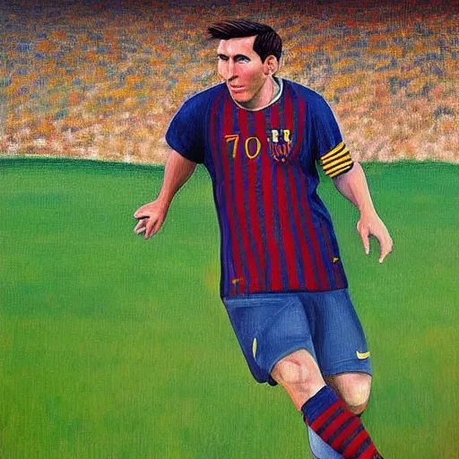 Image similar to messi, painting by grant wood, very detailed, ultra realistic