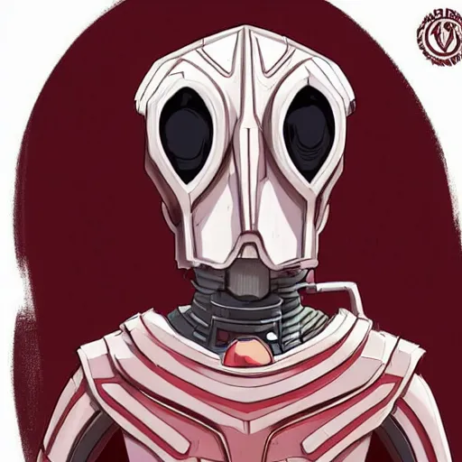 Image similar to an insectoid humanoid in diplomatic garb, crimson and white color scheme, sci fi character portrait by matt rhodes