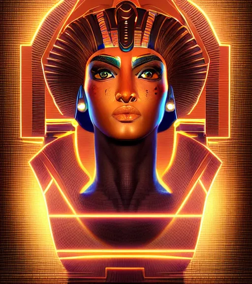 Image similar to symmetry!! egyptian god of technology, solid cube of light, hard edges, product render retro - futuristic poster scifi, lasers and neon circuits, brown skin egyptian god, intricate, elegant, highly detailed, digital painting, artstation, concept art, smooth, sharp focus, illustration, dreamlike, art by artgerm