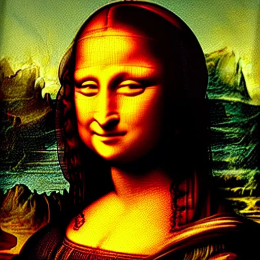 Prompt: Mona Lisa painted with vomit