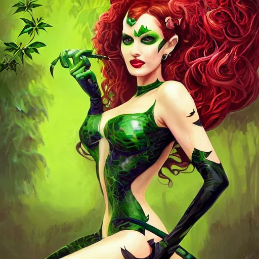 Prompt: a beautiful painting of poison ivy dressed as catwoman and catwoman dressed as poison ivy, intricate, elegant, highly detailed, digital painting, artstation, concept art, matte, sharp focus, illustration, by dan mumford, yusuke murata, makoto shinkai, ross tran