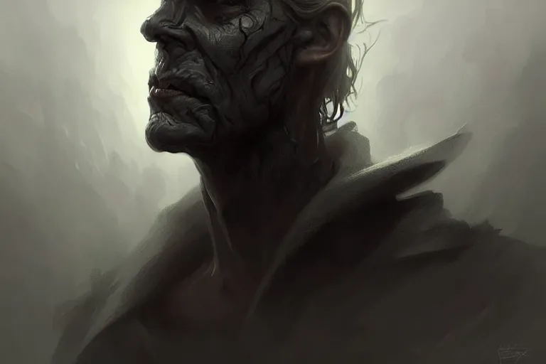 Prompt: Portrait of fog evil man, D&D, black eyes, face, dark fantasy, intricate, elegant, highly detailed, digital painting, artstation, concept art, smooth, sharp focus, illustration, art by artgerm and greg rutkowski and alphonse mucha
