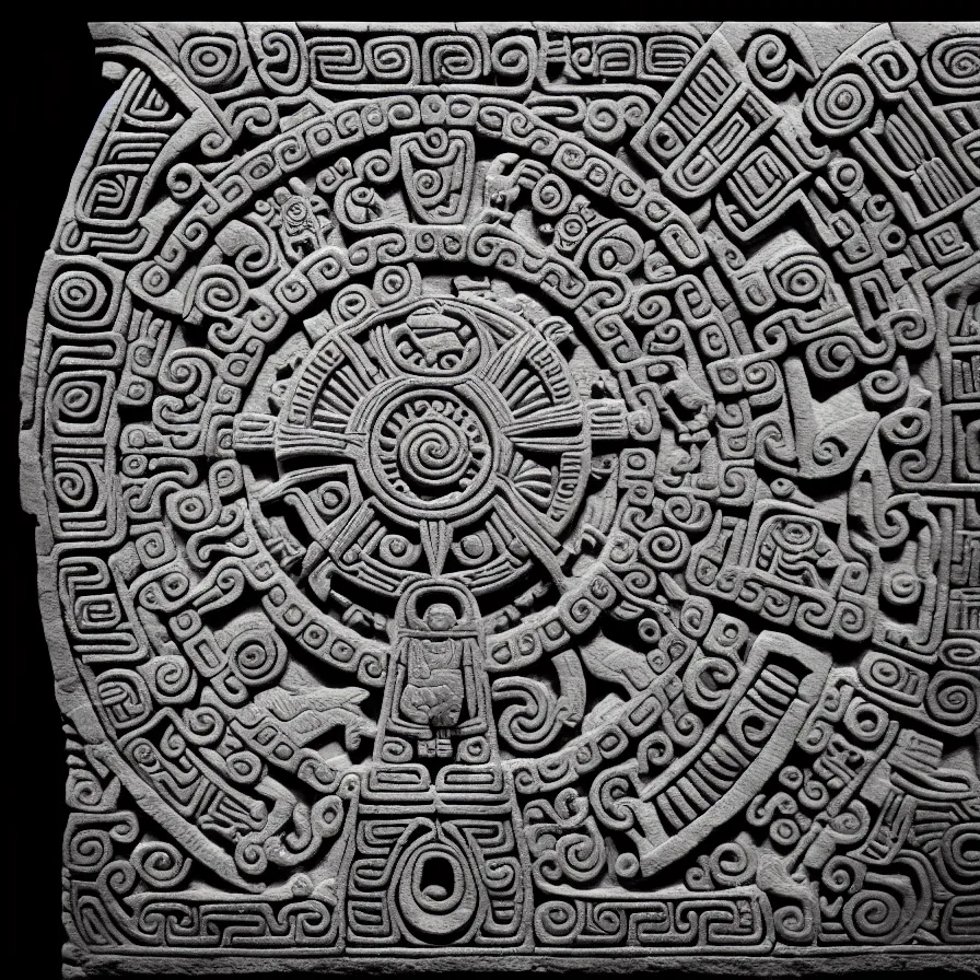 Image similar to wide angle shot mayan calendar stone carvings intricate elegant highly detailed centered digital painting artstation concept art