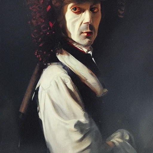 Prompt: oil painting portrait of (vampire) by hyacinthe rigaud, (Greg rutkowski) highly detailed