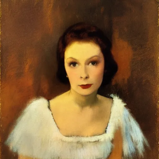 Image similar to a closeup portrait of a young vivian leigh, dramatic light, painted in oil by edgar degas, masterpiece