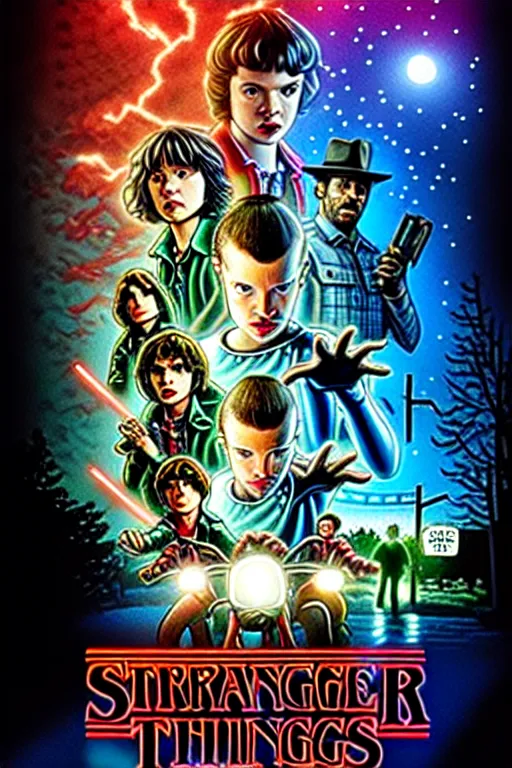 KREA - Stranger Things Season 5 Poster with cast of Futurama, high  resolution, hyper detailed, intricate, photorealistic, all cast members,  netfilx !n-9