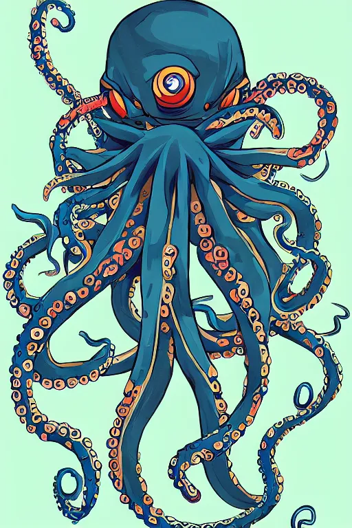 Image similar to professional anime rendering of an octopus dressed as a ninja with a katana. colorful design. intricate, anime manga style, trending on art station.