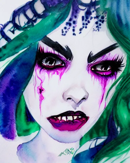 Prompt: colorful watercolor portrait of monster high draculaura doll, by sabrina eras, alice x. zhang, agnes - cecile, blanca alvarez, very detailed