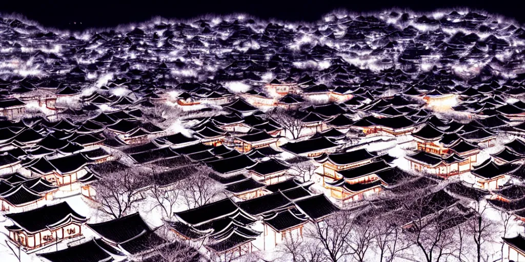 Image similar to chinese town in winter moonnight by masayasu uchida