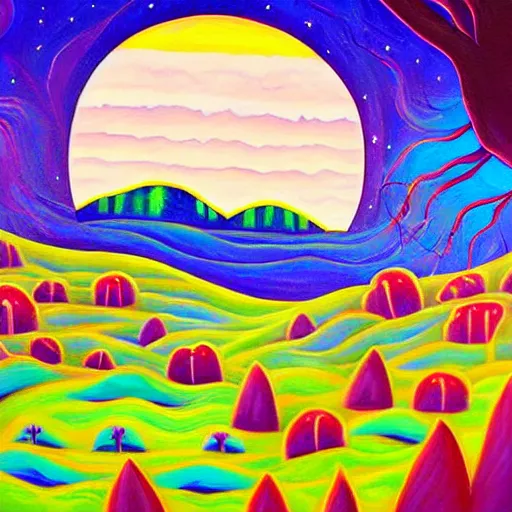 Prompt: painting of a landscape by jeremiah ketner | horror themed | creepy