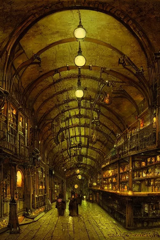 Prompt: beautiful matte steampunk cellar pipe dreams by john atkinson grimshaw