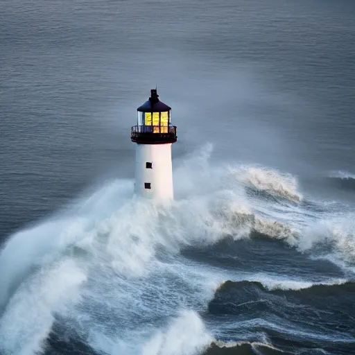 Image similar to light house on cliffs with rough seas and high waves, stormy unreal 5