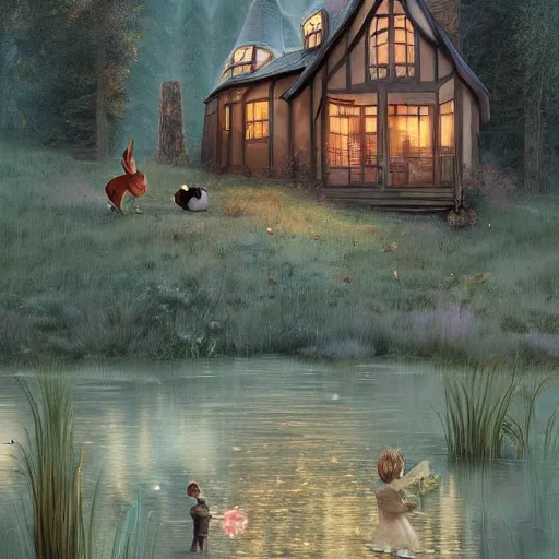 Image similar to brother grimms fairytale lakehouse rabbit digital art, irina french, heraldo ortega, mandy jurgens 8 k 1 5 0 mpx