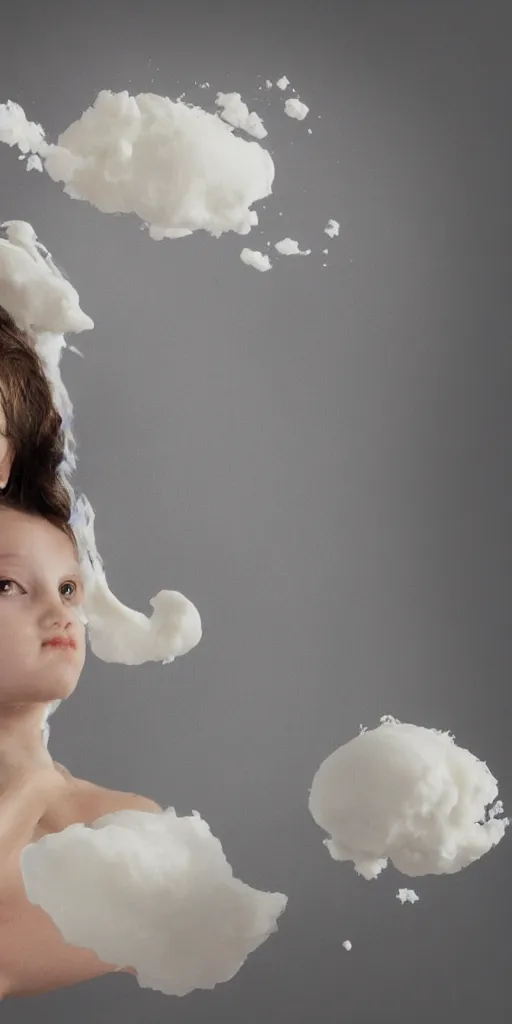 Image similar to beautiful girl made of an aggressive cream drop cloud in water