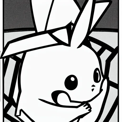 Image similar to pikachu wasted from too much alcohol, black and white, staring off into the distance, soulless