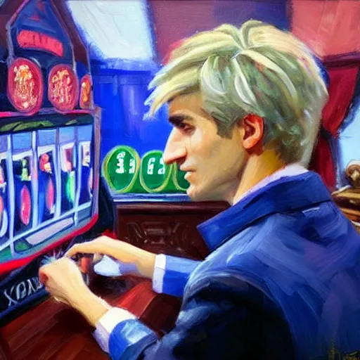 Prompt: xQc gambling , oil painting