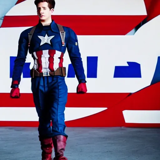 Image similar to a full body image of charlie puth as captain america