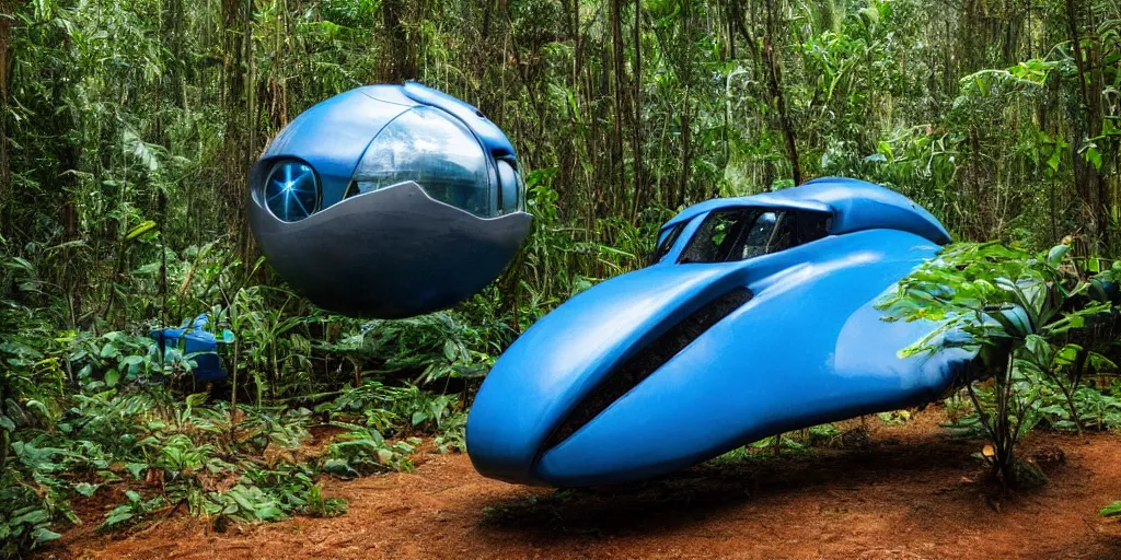 Image similar to avatar spaceship landing in the jungle, industrial maintenance shuttle vehicle, forest, jungle