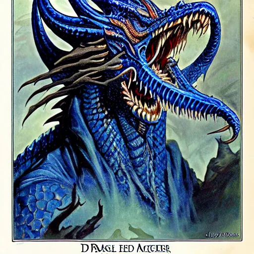 Prompt: head and shoulders portrait of a medieval d & d fantasy anthropomorphic blue dragon - human hybrid sorcerer, d & d rulebook cover art by jeff easley and hr giger