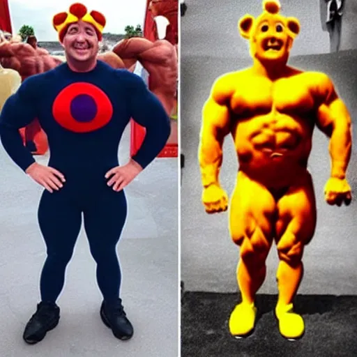 Image similar to really buff teletubbie 💪, handsome, gigachad