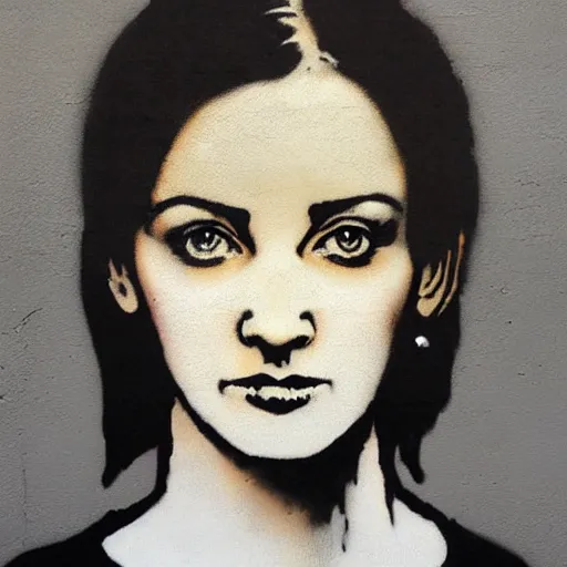 Prompt: female portrait, by banksy