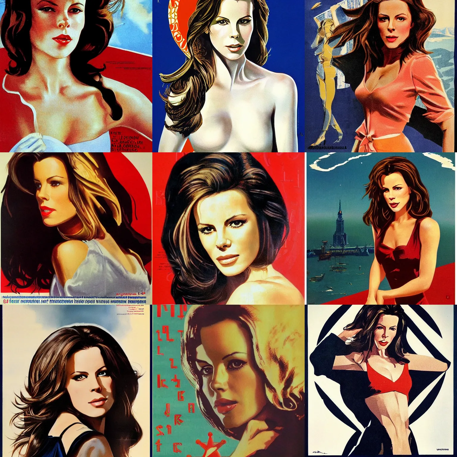 Prompt: kate beckinsale on soviet poster by valery barykin