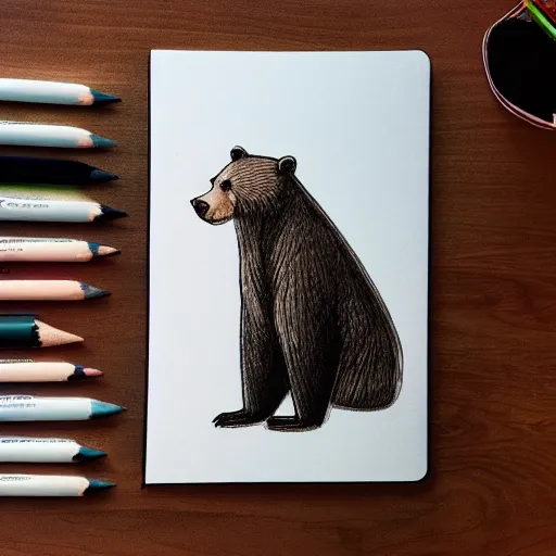 Prompt: a sketchbook of a bear, pencil and paper, 4 k, artstation, swesome