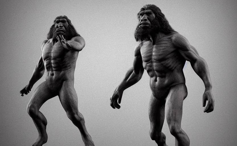 Image similar to made a photorealistic of neanderthal became a prophet and many people follow him, perfect dynamic posture, perfect dynamic pose, perfect dynamic form, pinterest, perfect dynamic position, award winning photo by national geographic, and pulittzer winner, bokeh, reduce duplication interference