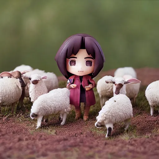 Image similar to scene of jesus shepard with sheeps on a meadow as nendoroid, kodak film