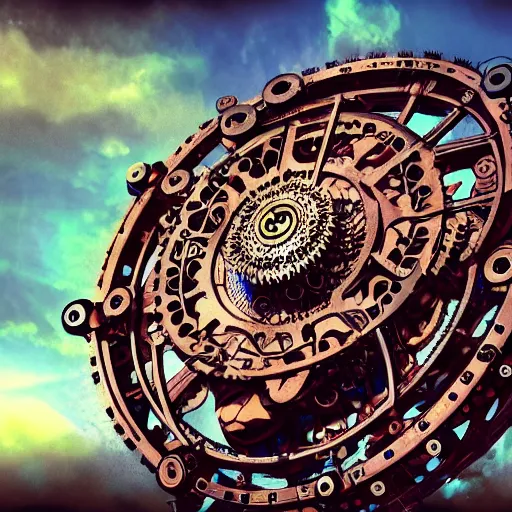 Prompt: giant mechanical rose, steampunk, fantasy art, sky, 4 k