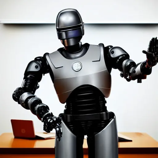 Prompt: robocop in court working as judge