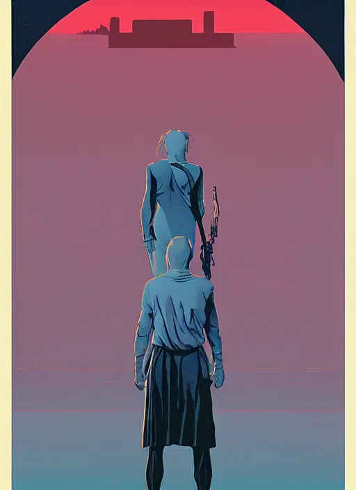 Image similar to poster artwork by Michael Whelan and Tomer Hanuka, of Delos Incorporated, clean