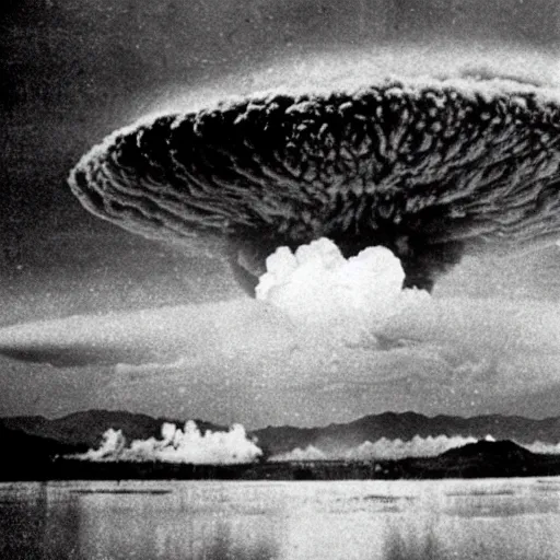 Prompt: Ansel Adams photo of Hiroshima during atom bomb detonation