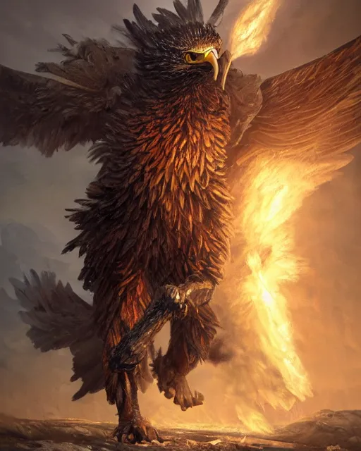 Prompt: oil painting of Angry Anthropomorphized Eagle Berserker, wearing fur armor, claws, sharp focus, attack pose, fantasy style, octane render, volumetric lighting, 8k high definition, by greg rutkowski, highly detailed, trending on art Station, magic the gathering artwork, burning Battlefield background, centered